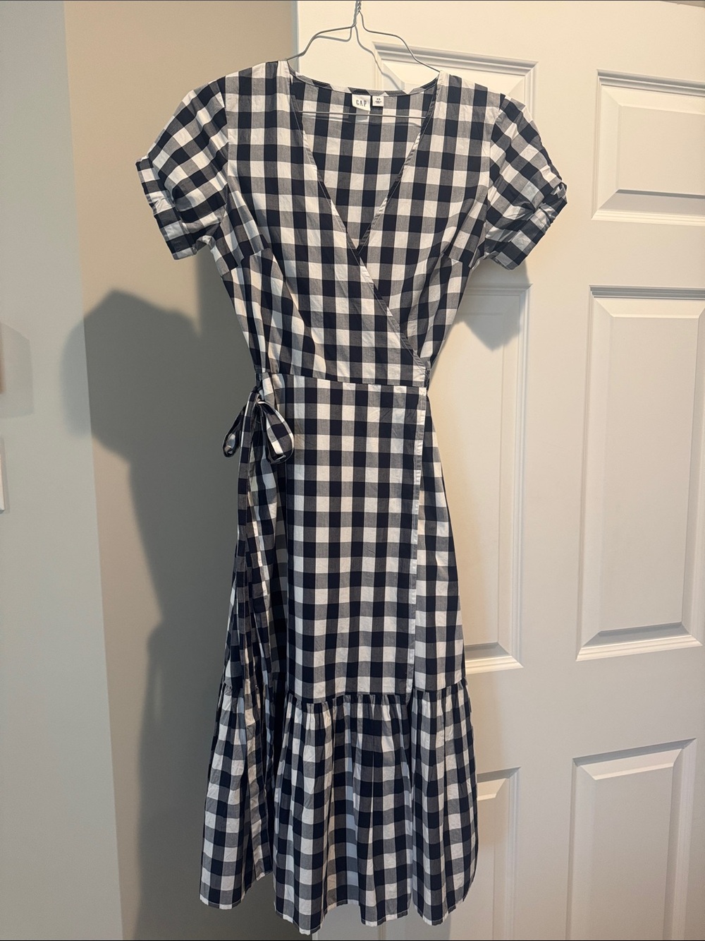 GAP navy & White Gingham Wrap Midi Dress with Tie Waist